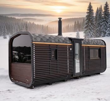 Luksuriøs Moderne Udendørs Sauna Cube Premium Plus Til Haven Med Panoramaudsigt Året Rundt