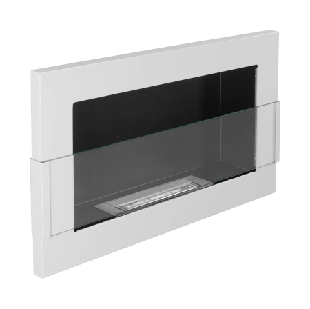 Επιτοίχιο τζάκι βιοαιθανόλης με γυαλί 650x400 – γυαλιστερό λευκό, τζάκι βιοαιθανόλης εσωτερικού χώρου
