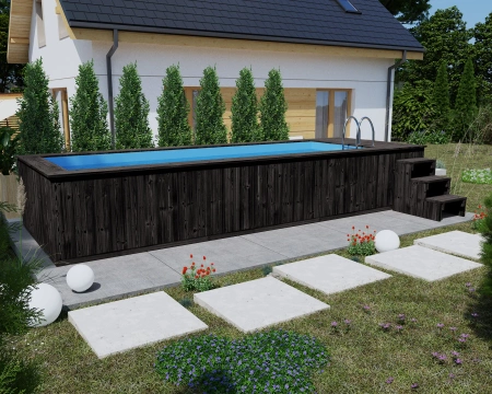 Дървен плувен басейн с полипропиленова вложка 680 cm x 240 cm (THERMO WOOD) - модерен, издръжлив градински басейн