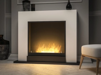 Fritstående biopejs Inportal 2 — brænder 500 mm (1 l), afrundet glas 4 mm, flammeregulering