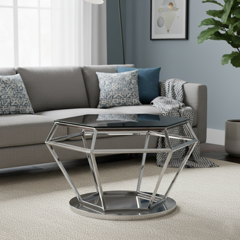 Masă Diamond din oțel inoxidabil cu sticlă securizată transparentă - modernă și elegantă