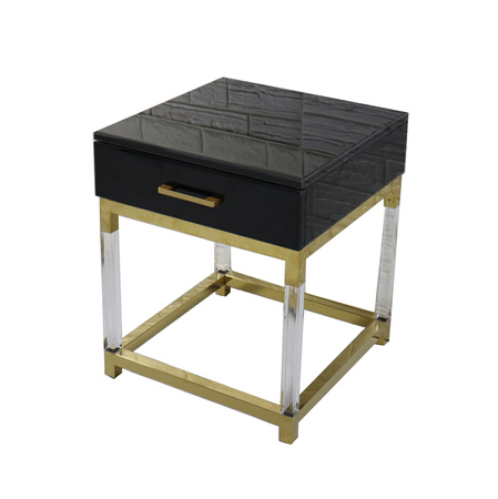 Comodino Royalton Black – elegante in vetro temperato nero con acrilico e acciaio inox