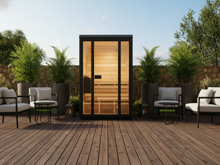 „Bali S Limited Edition“ termoizoliacinė juoda sodo pirtis – erdvi lauko pirtis dviem asmenims su elektrine krosnele, puikiai tinkanti poilsiui sode