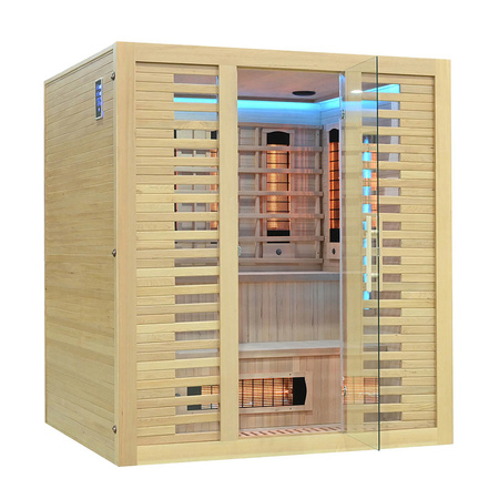 MO-RL4S XL Sauna de infrarrojos con piedra de sal | Wellness | Relax | SPA | Madera Natural | Madera Termotratada