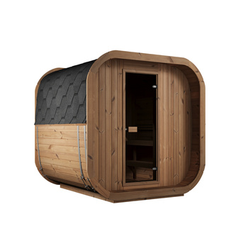 Sauna Extérieur Icon 220 XL pour 4 personnes / Poêle Électrique Harvia ou à Bois Harvia / Épicéa Scandinave Traité Thermiquement de Haute Qualité | Wellness | Relax | SPA | Verre Panoramique | Style Scandinave