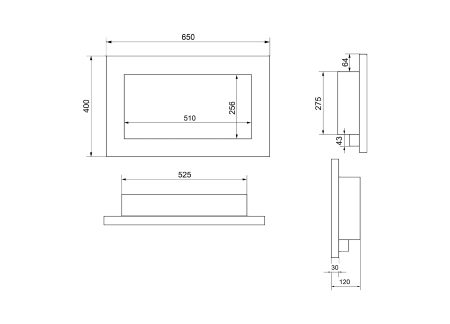Væghængt biopejs 650x400 mm, sort mat tekstureret finish – en moderne bioethanolpejs