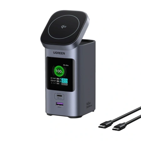 2-i-1 induktiv oplader / powerbank Ugreen Nexode 20000mAh, 145W, Qi2, 2x USB-C, USB