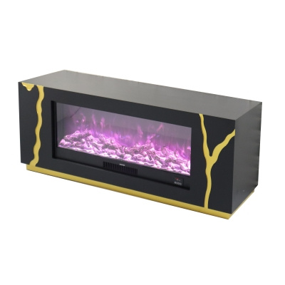 Elektrisk kamin Magnetic Black – lyxig svart-guldig LED-kamin, 160 cm