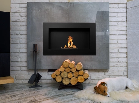 Væghængt biopejs 650x400 mm, sort mat tekstureret finish – en moderne bioethanolpejs