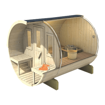 Sauna Barril Externa 250 para 4 Pessoas / Fogão Harvia Elétrico ou a Lenha / Abeto Escandinavo de Alta Qualidade (Thermwood)