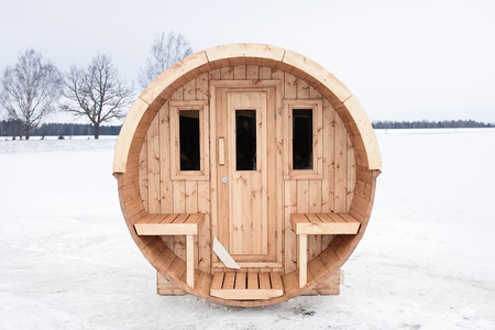 Sauna Ogrodowa Beczka 250 4-osobowa / Piec Elektryczny Harvia Harvia lub Opalany Drewnem Harvia / Wysokiej Jakości Świerk Skandynawski (Thermwood) | Wellness | Relaks | SPA | Wellness | Relax | SPA | Naturalne Drewno | Gotowa do Montażu