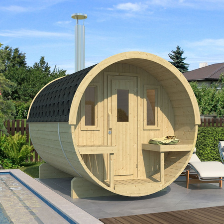 Sauna Ogrodowa Beczka 250 4-osobowa / Piec Elektryczny Harvia Harvia lub Opalany Drewnem Harvia / Wysokiej Jakości Świerk Skandynawski (Thermwood) | Wellness | Relaks | SPA | Wellness | Relax | SPA | Naturalne Drewno | Gotowa do Montażu