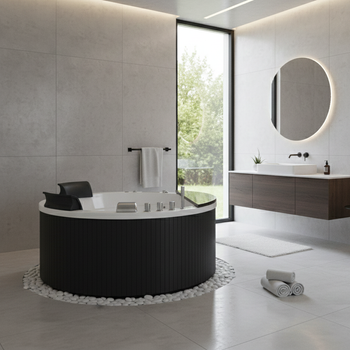 Hydromassage-Badewanne DELLA 916 mit schwarzer Verkleidung 170×170 cm – geräumig, zweisitzig