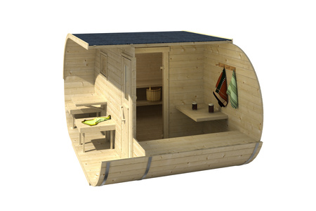 Sauna exterior clásica ovalada para 5 personas / Estufa Harvia eléctrica o de leña / Abeto escandinavo tratado térmicamente de alta calidad | Wellness | Relax | SPA | Lista para Montar | Madera Termotratada