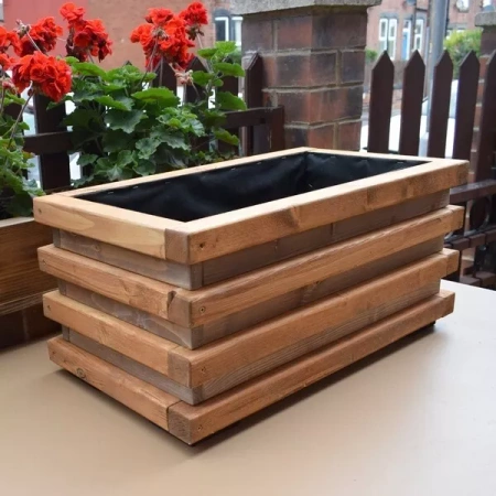 Ar rokām darināts koka dārza pods 59 cm - taisnstūra formas, 30L, masīvkoka materiāls