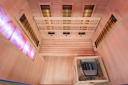 MO-EA2R-M COMBO Sauna infrarroja/finlandesa con calentador HARVIA de 3,5 kW y piedra de sal | Wellness | Relax | SPA | Relajación de Lujo | Minimalismo Elegante