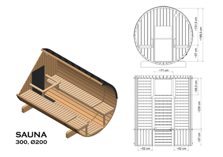 Buitensauna EDA 300 – ruime premiumsauna voor 6–10 personen met elektrische kachel of houtgestookte oven, voor gezamenlijke momenten en unieke ervaringen