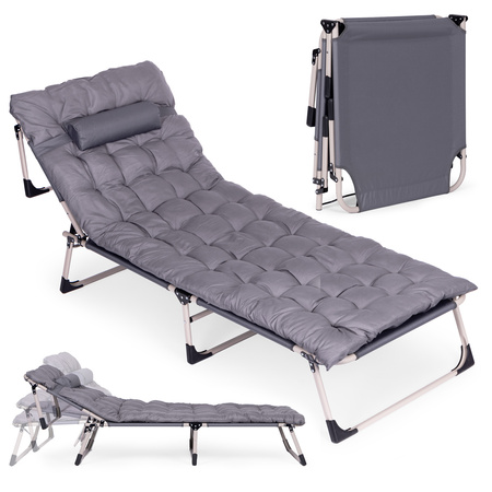 Fishing Garden Lounger | Folding lounger with mattress and cushion for patio or balcony Grey | Garden furniture, relaxation, modern style