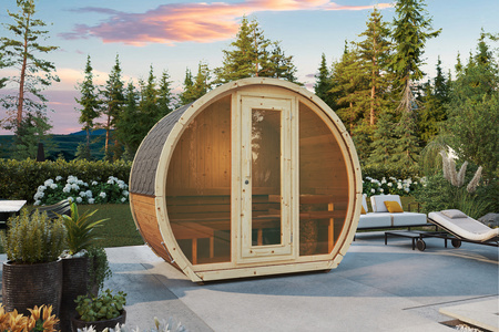 Outdoor sauna SUSI for 2-3 people with Harvia Vega sauna heater + freebies | cosmetics + sauna accessories | Finnish sauna | thermwood | Thermally Modified Wood