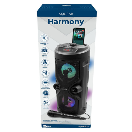 SQUEAK Harmony SQ1004 Bluetooth 5.0 EDR Speaker with Karaoke - 40W, USB, microSD, Rechargeable, LED