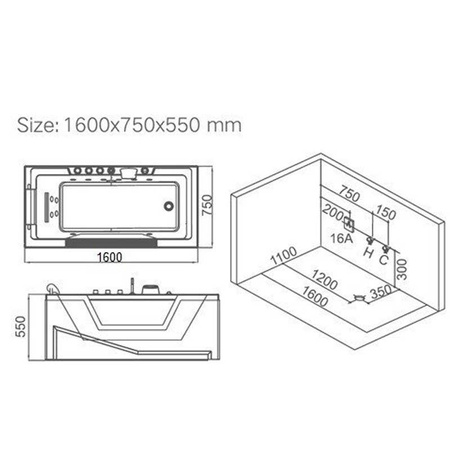 Bañera para casa | SPA | rectangular, 162x75 cm 37 chorros | Jacuzzi
