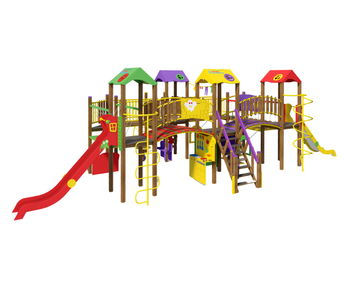 Conjunto para parque infantil “Cidadela – NOVIDADE” T911NEW — plataformas, pontes e escorregas | brincadeira ativa ao ar livre para crianças