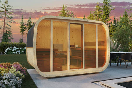 Sauna extérieure KLAAR pour 4-6 personnes avec poêle Harvia Vega + soins & accessoires