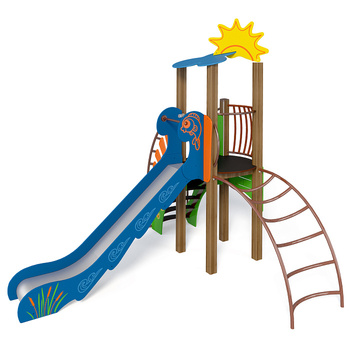 Spielplatzanlage Playground complex „Steamlet” TE701 – Set mit Turm, Rutsche und Bogen-Kletterleiter, für max. 8 Kinder, Serie Fairytale Forest