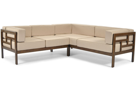 Hjørnesofa i træ EDEN mørkebrun/beige | Hjørnesofa, afslapningssæt, komfort på terrassen