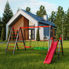 Estructura trepadora con columpio y tobogán.