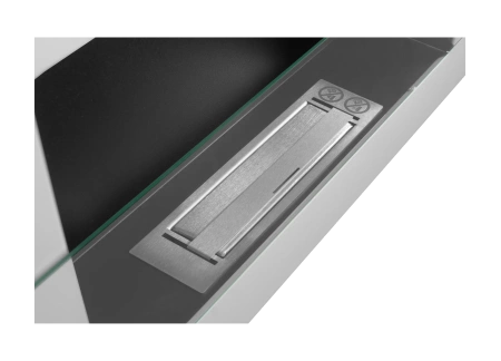 Επιτοίχιο τζάκι βιοαιθανόλης με γυαλί 650x400 – γυαλιστερό λευκό, τζάκι βιοαιθανόλης εσωτερικού χώρου