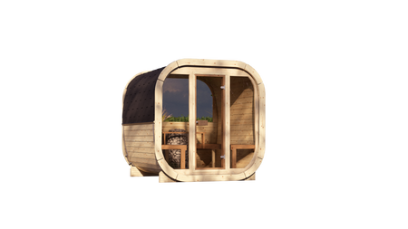 La sauna esterna Eke 220 per 4-6 persone / Fornello elettrico o a legna Harvia / Abete nordico di alta qualità (legno termico di pino) | Wellness | Relax | SPA | Wellness | Relax | SPA | Stile nordico | Legno termico