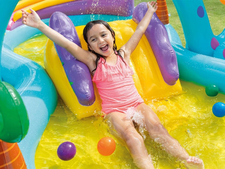 Napihljiv otroški bazen z vodnim igriščem tobogan fontana INTEX 57135