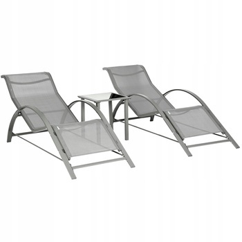 Garden Lounger Set with Side Table | Loungers with side table for patio or balcony Black/Grey | Garden table, patio, outdoor relaxation
