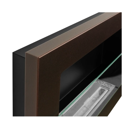 Biokominek wiszący z szybą 650x400 – brąz strukturalny mat, kominek na bioetanol do wnętrz