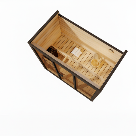 Utomhusbastu BALI M Limited Black Edition Thermowood för 3 personer | modern | finsk | med glasväggar | med Harvia Vega 4,5 kW bastuugn | tillbehörspaket gratis