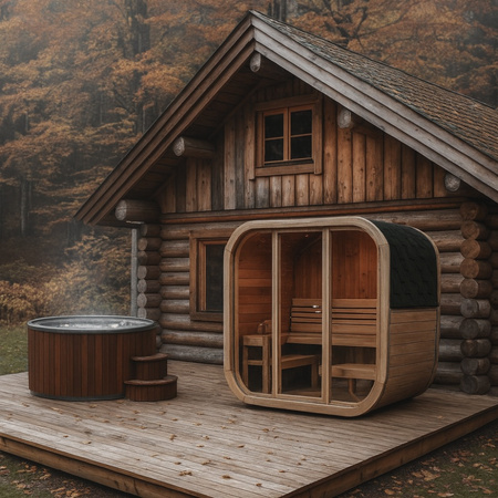 Pirts un balles zāles komplekts | ICON 125 Āra pirts | Sausā | Somu | Karstā baļļa LUX 220 Dārza balles zāle | Elektriskā krāsns | Koka krāsns | Thermwood