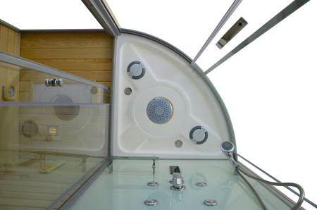 MO-1751W LEFT TRIO - Comprehensive solution: dry sauna, steam sauna, and shower cabin