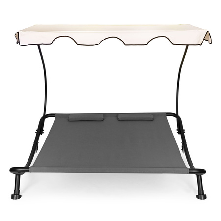 Double Garden Lounger | Beach lounger with adjustable canopy hammock for patio balcony Grey | Garden hammock on a stand, outdoor relaxation