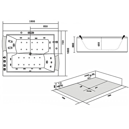Whirlpool-Badewanne Diablo 666 mit Verkleidung und Bank 180x150 cm – Luxuriöse Entspannung im Heim-SPA