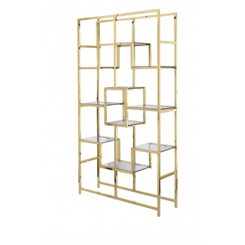Regal aus Edelstahl mit 10 Glasböden – Geometrische Eleganz in Gold