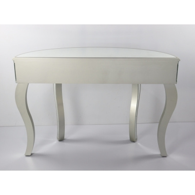 Halvrundt glamour-konsolbord i glas 120×40×80 cm – spejl, sølvfarvet, krystaldetaljer