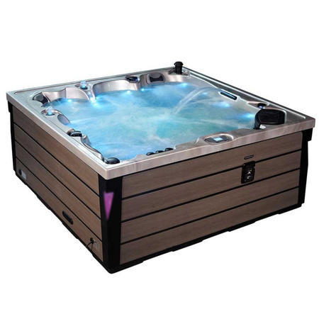 Trädgårdsjacuzzi SPA340 Cappuccino med naturlig träpanel 220x220 cm – elegans och avkoppling utomhus