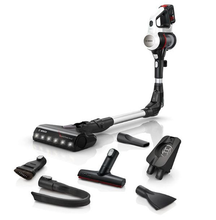 Bosch felálló porszívó Unlimited 7 BBS711W - Nagy teljesítményű, zsák nélküli porszívó parkolási funkcióval, minden akkumulátorral és LED-es elektromos kefével - ideális otthonra és lakásba