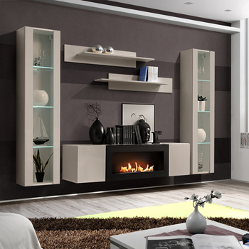 Bio-Kamin in Einbaumöbeln Moderner Kamin-TV-Schrank CC FY M2