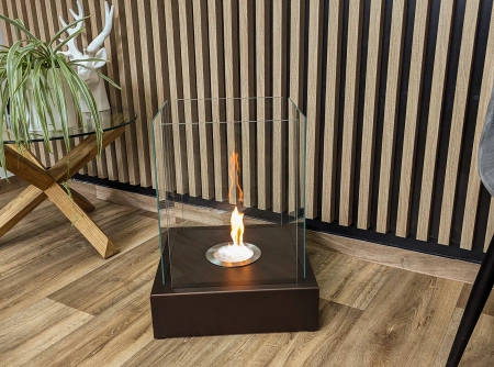 Samostojni kamin na bioetanol Sunset Garden rjave mat barve - eleganten kamin na bioetanol brez dima za dnevno sobo in vrt