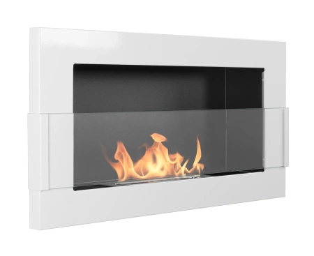 Επιτοίχιο τζάκι βιοαιθανόλης με γυαλί 650x400 – γυαλιστερό λευκό, τζάκι βιοαιθανόλης εσωτερικού χώρου