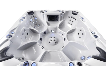 Jacuzzi exterior para 7 personas con hidromasaje y fuente – bañera SPA de lujo