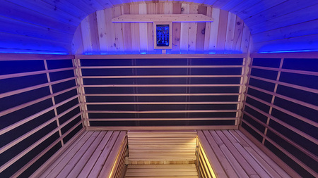 MO-2124 Infrared SQUARE dārza sauna 210X240X210CM - moderna āra sauna ar infrasarkanajiem sildītājiem, LED un Bluetooth 6-8 personām