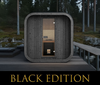Icon 200 S Sauna Limited Black Garden Edition til 4 personer / Elektrisk eller brændefyret Harvia-komfur / Skandinavisk gran i høj kvalitet (Thermowood) | Wellness | Afslapning | SPA | Wellness | Afslapning | SPA | Termotræ | Panoramaglas